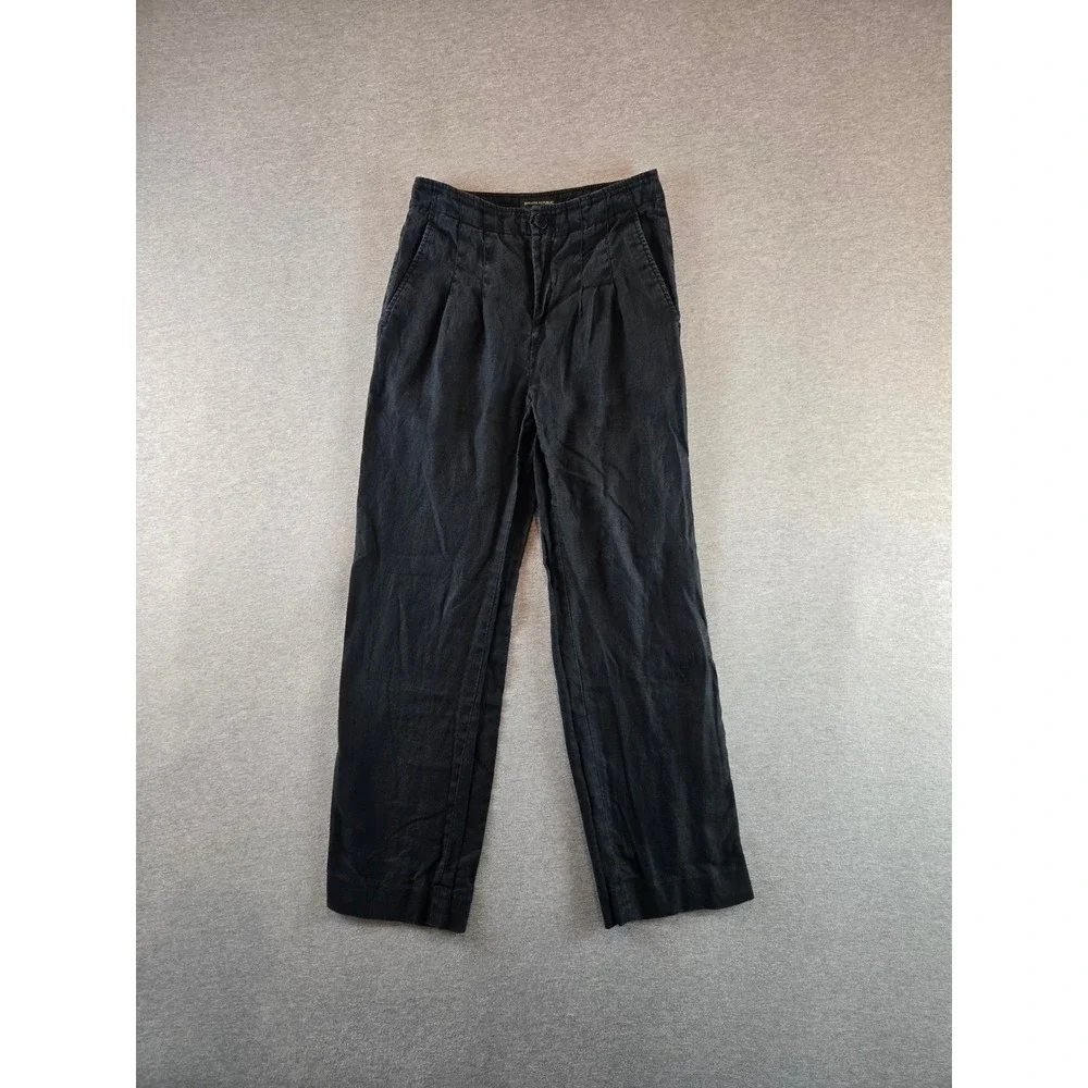 Banana Republic Pleated Trousers Womens 2 Black 100% Linen High Rise Wide Leg